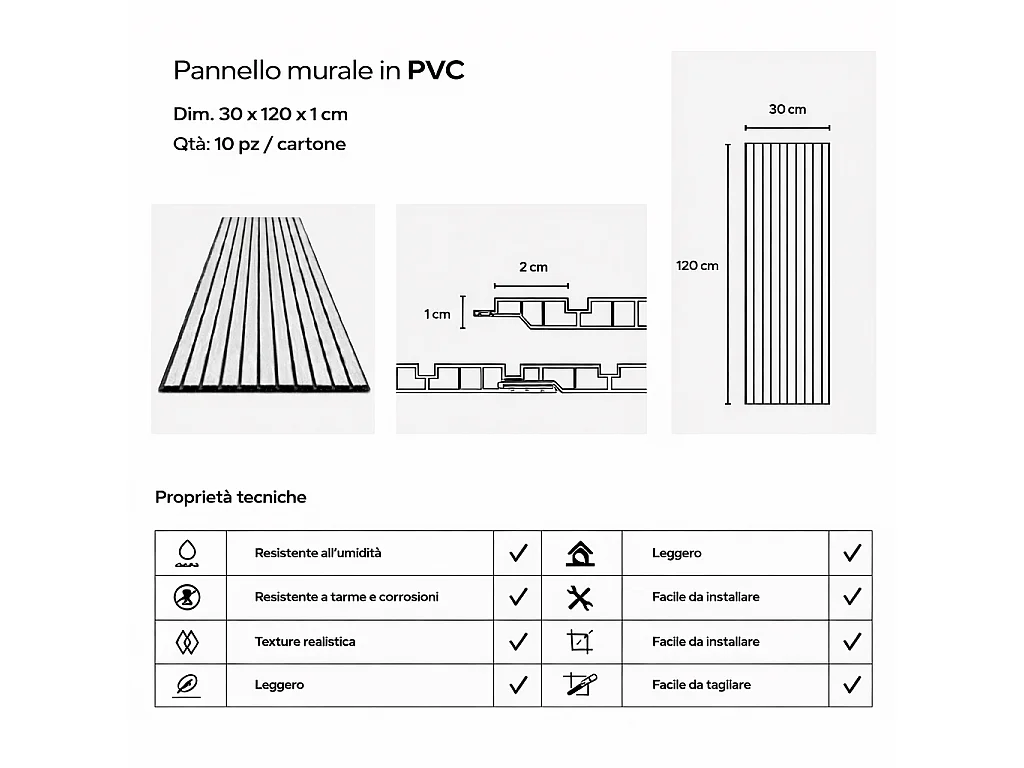 Panneau décoratif en PVC imitation lattes de bois, lot de 10 pièces, 120x30 cm, revêtement mural noyer clair