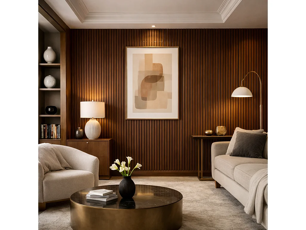 Panneau décoratif en PVC imitation lattes de bois, lot de 10 pièces, 120x30 cm, revêtement mural noyer clair