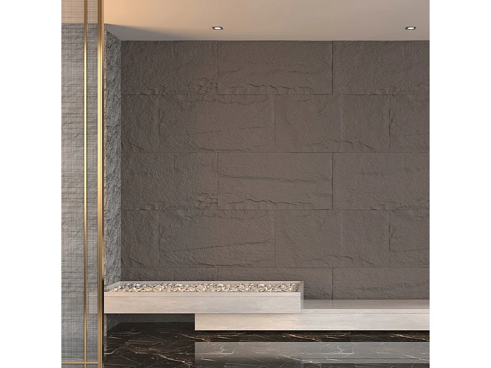 Ensemble de 10 panneaux décoratifs effet pierre 3D, revêtement mural PU 7,2 m², 120x60x3 cm, Gris Volcan
