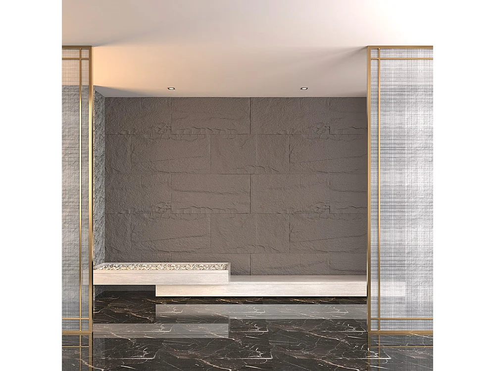 Ensemble de 10 panneaux décoratifs effet pierre 3D, revêtement mural PU 7,2 m², 120x60x3 cm, Gris Volcan
