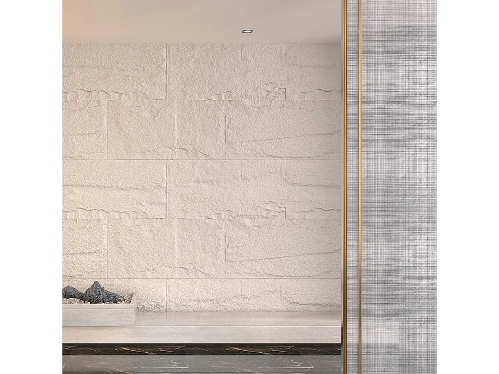 Pannello decorativo effetto roccia pietra 3D set 10 pz 7,2 mt2 rivestimento murale in PU 120 x 60 x 3 Bianco Leccese