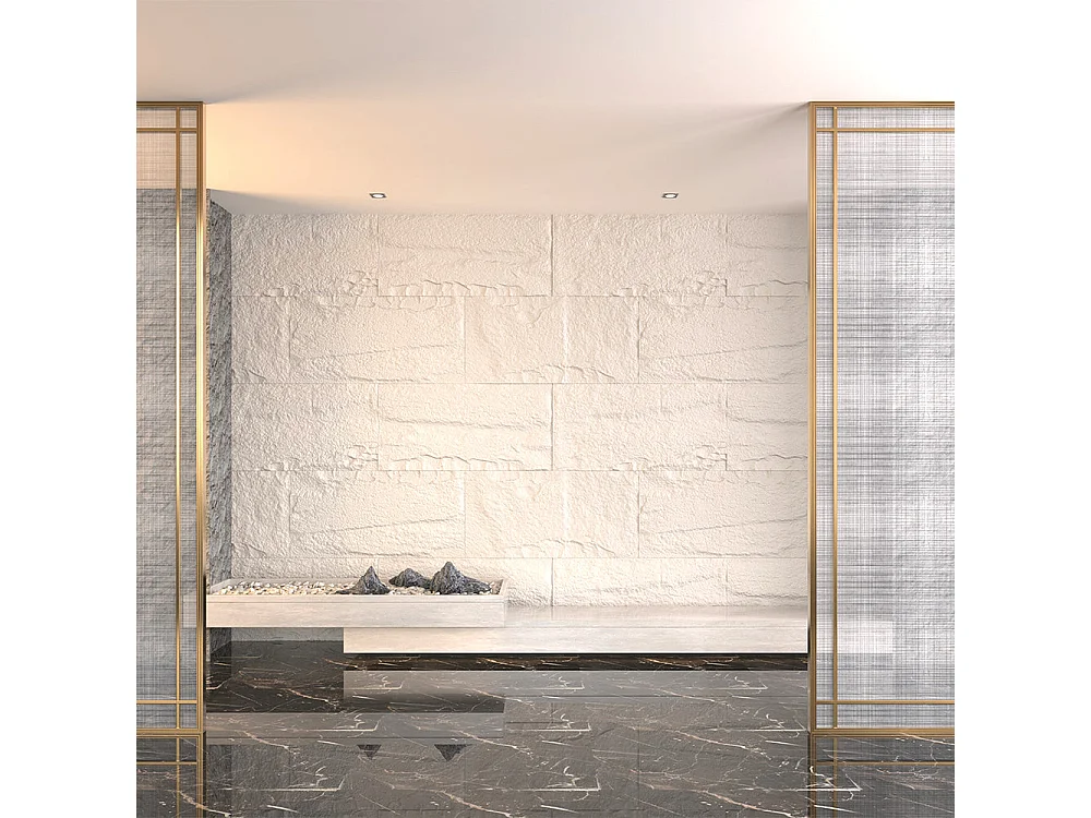 Pannello decorativo effetto roccia pietra 3D set 10 pz 7,2 mt2 rivestimento murale in PU 120 x 60 x 3 Bianco Leccese