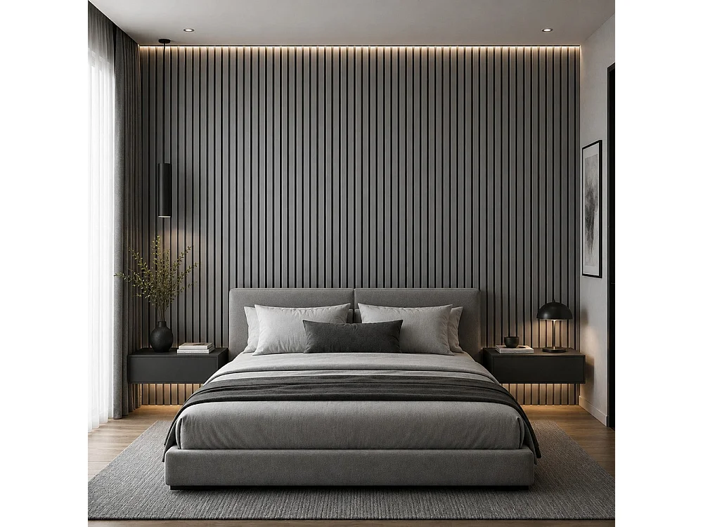 Pannello decorativo a listelli in legno doghe MDF e feltro PET Set 12 pz 60x60 Rivestimento murale fonoassorbente Rovere