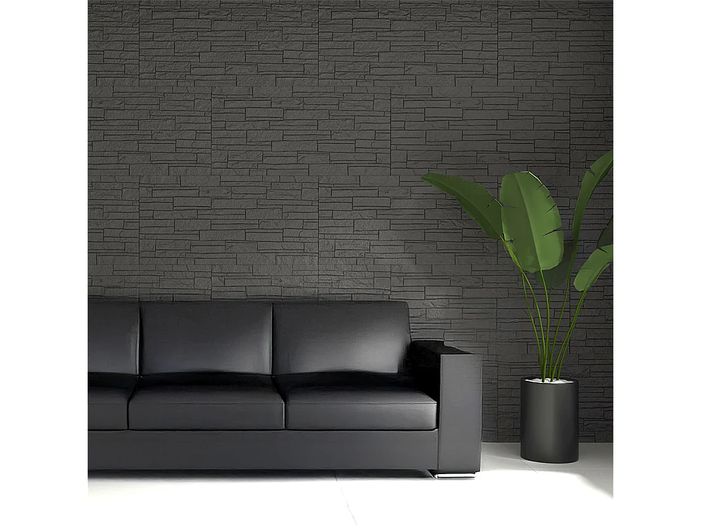 Ensemble de 12 panneaux décoratifs effet brique et pierre 3D, revêtement mural PU 8,6 m², 120x60x2,5 cm, gris ardoise