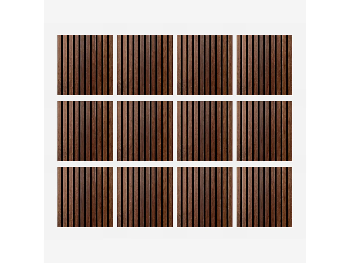 Pannello decorativo a listelli in legno doghe MDF e feltro PET Set 12 pz 60x60 Rivestimento murale fonoassorbente Noce chiaro