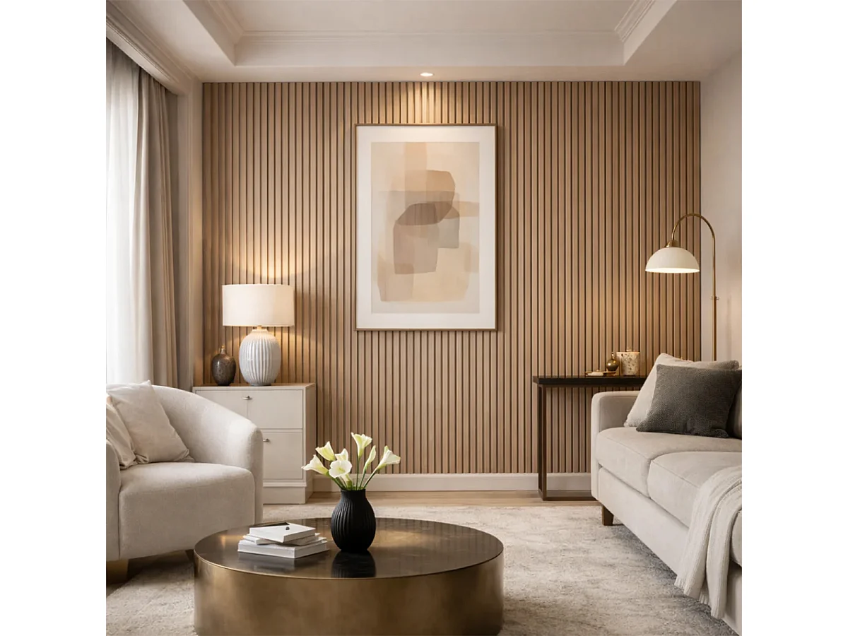 Panneau décoratif en PVC imitation lattes de bois, lot de 10 pièces, 120 x 30 cm, revêtement mural chêne