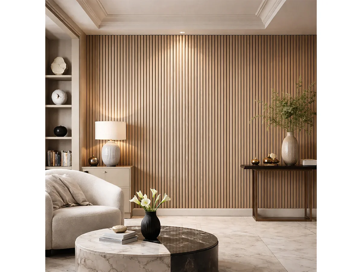 Panneau décoratif en PVC imitation lattes de bois, lot de 10 pièces, 120 x 30 cm, revêtement mural chêne