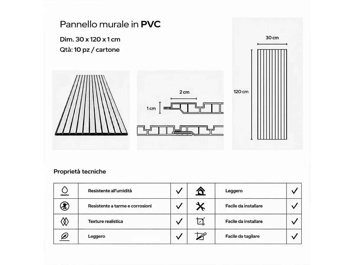 Panneau décoratif en PVC imitation lattes de bois, lot de 10 pièces, 120 x 30 cm, revêtement mural chêne
