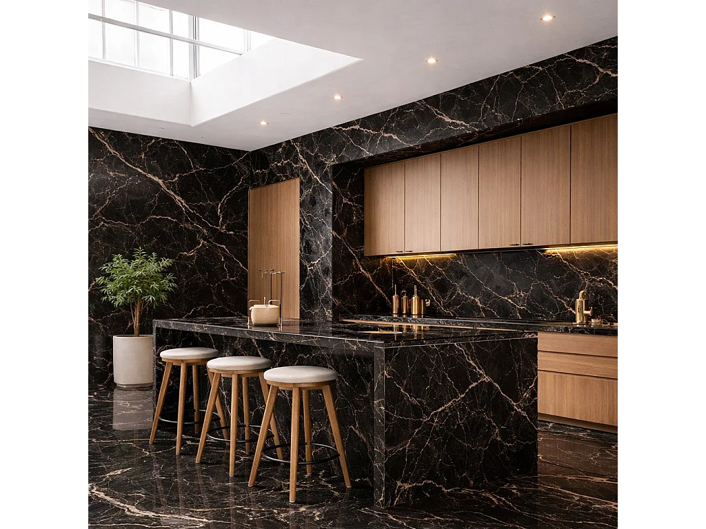 Pannello decorativo effetto marmo gres porcellanato set 6 pz 4,3 mt2 rivestimento murale PVC in UV 120 x 60 Marmo Nero