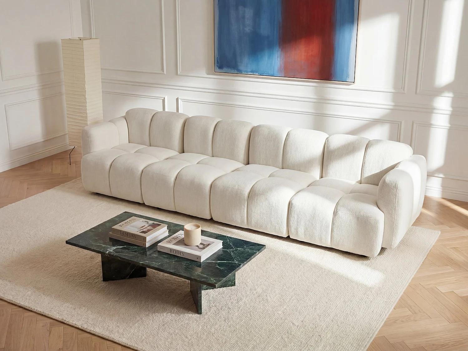 Divano modulabile 4 posti in tessuto testurizzato bianco avorio - CARLIVI