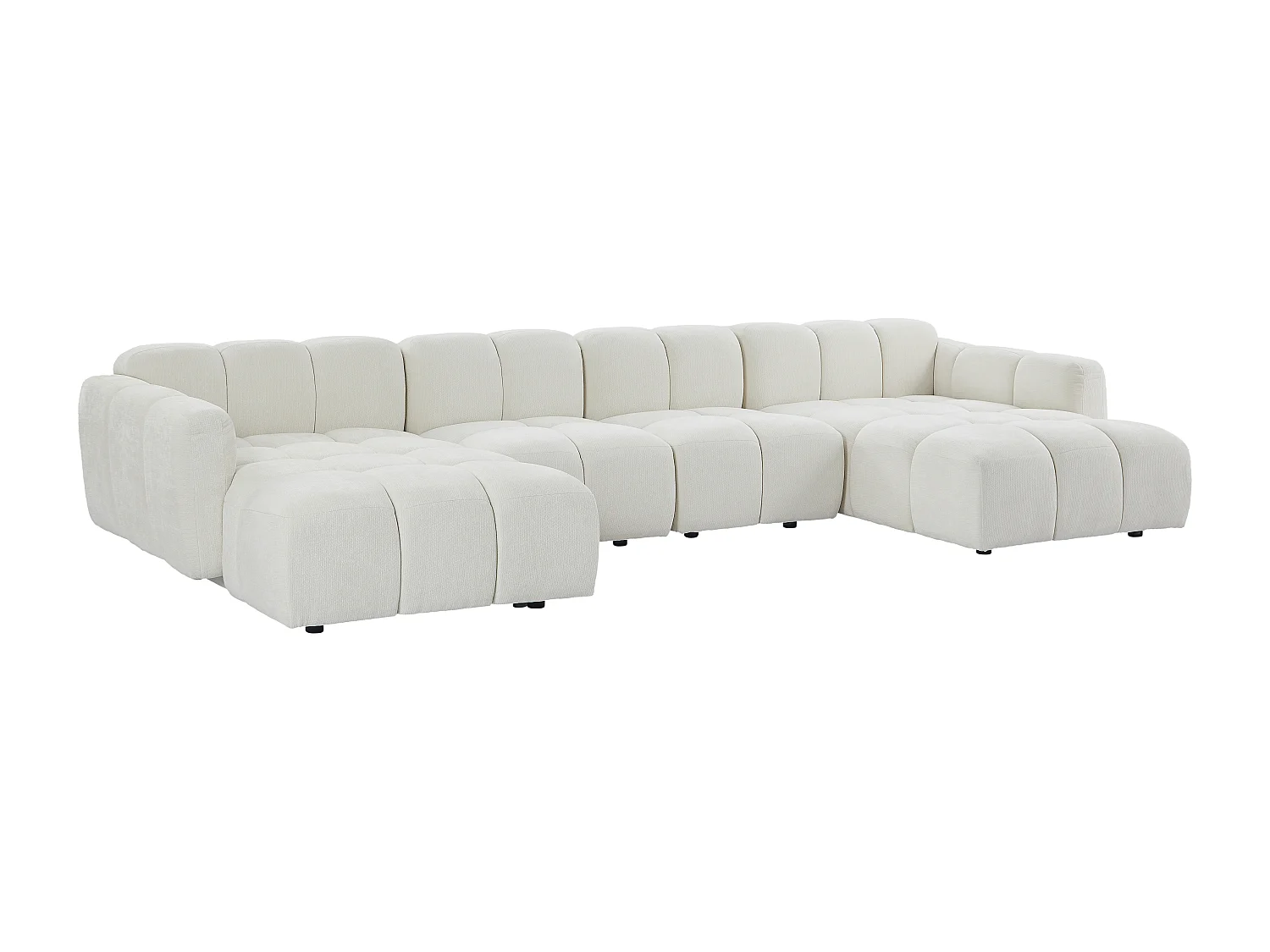Canapé d'angle panoramique modulable en tissu texturé blanc cassé CARLIVI