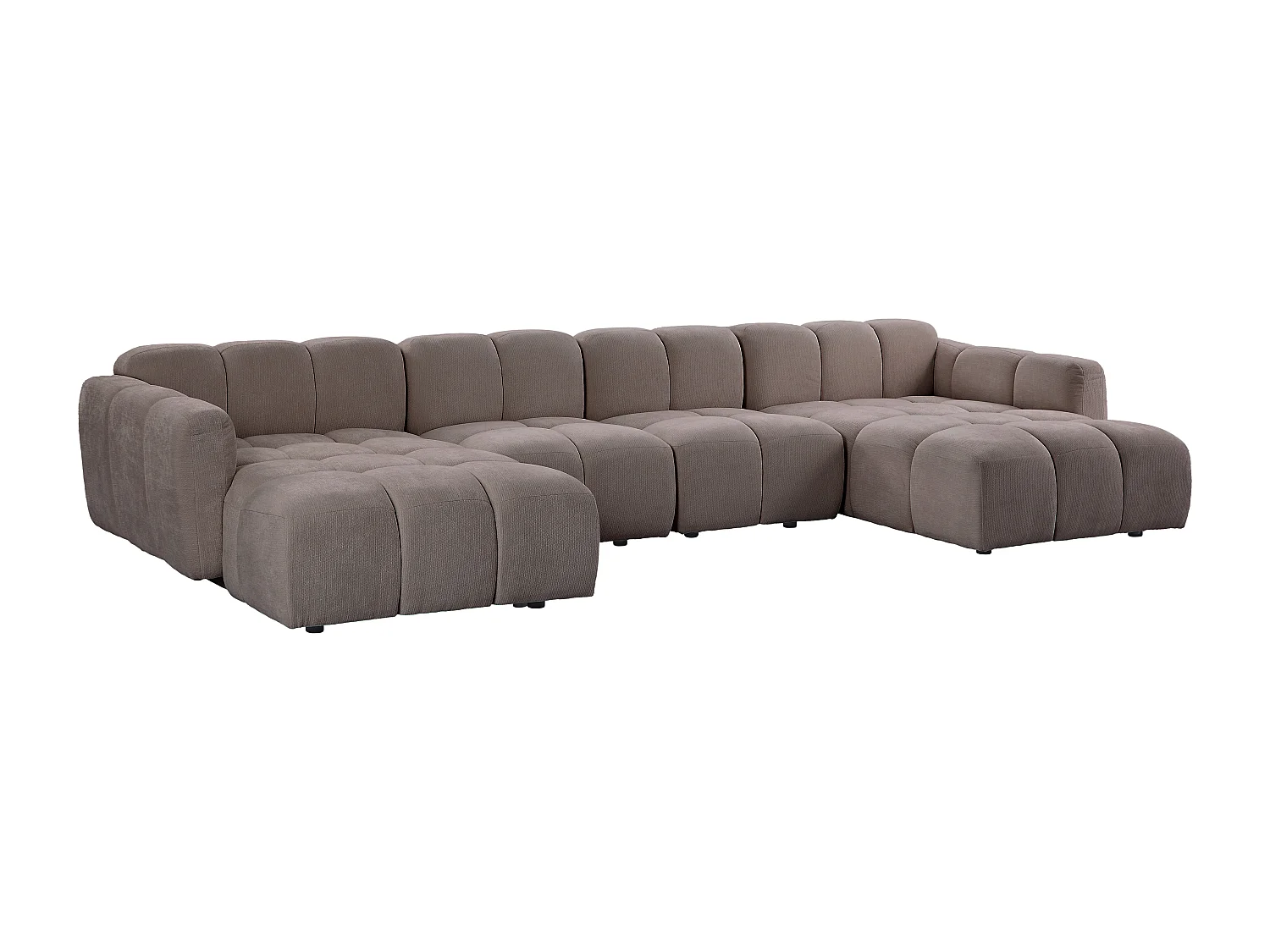 Canapé d'angle panoramique modulable en tissu texturé taupe CARLIVI