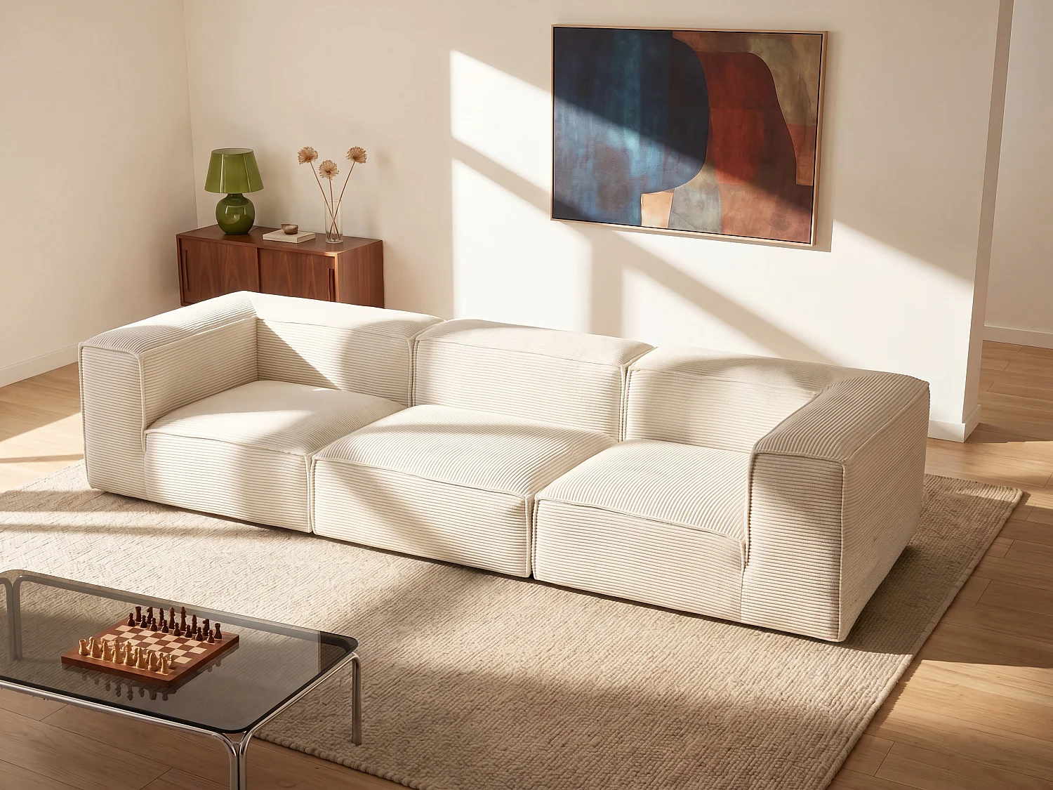 4-Sitzer Modulsofa aus beigem Breitcord-Samt RUZOLO