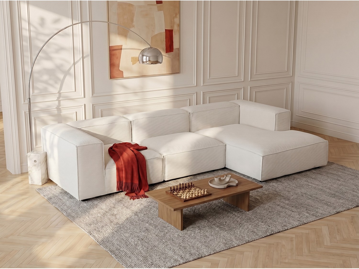 Modulares Ecksofa aus beigem Cord-Samt RUZOLO