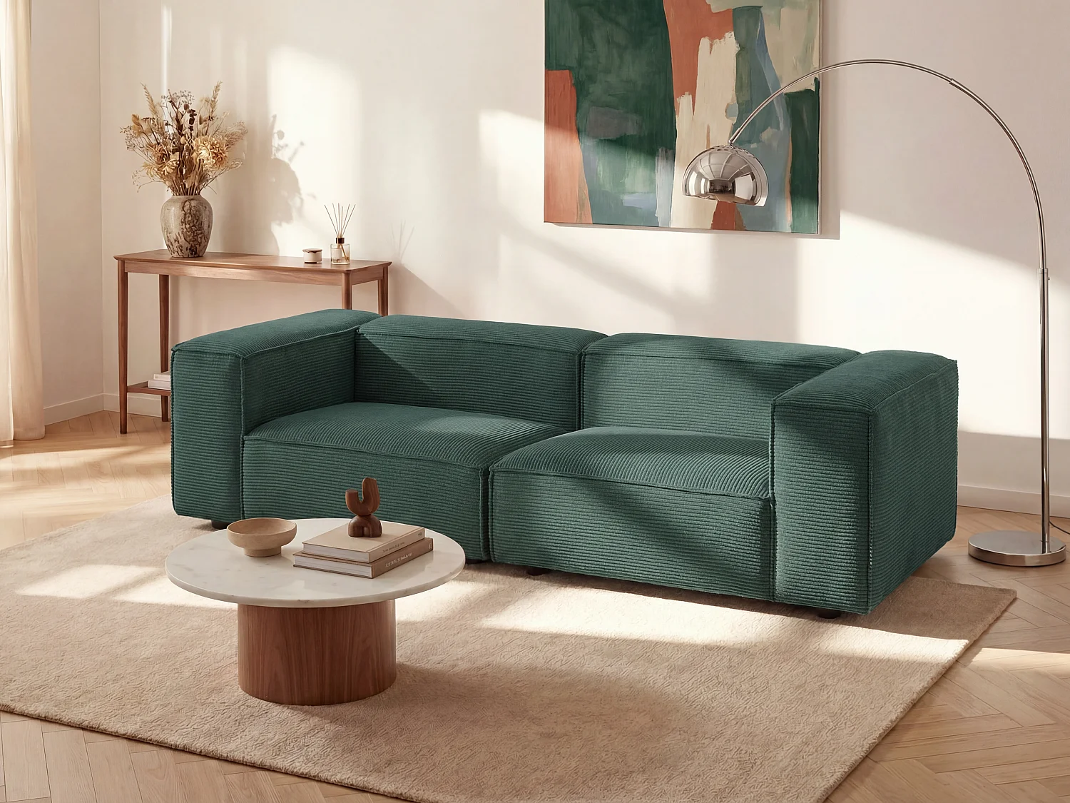 Modulares 3-Sitzer-Sofa aus grünem Cord-Samt RUZOLO