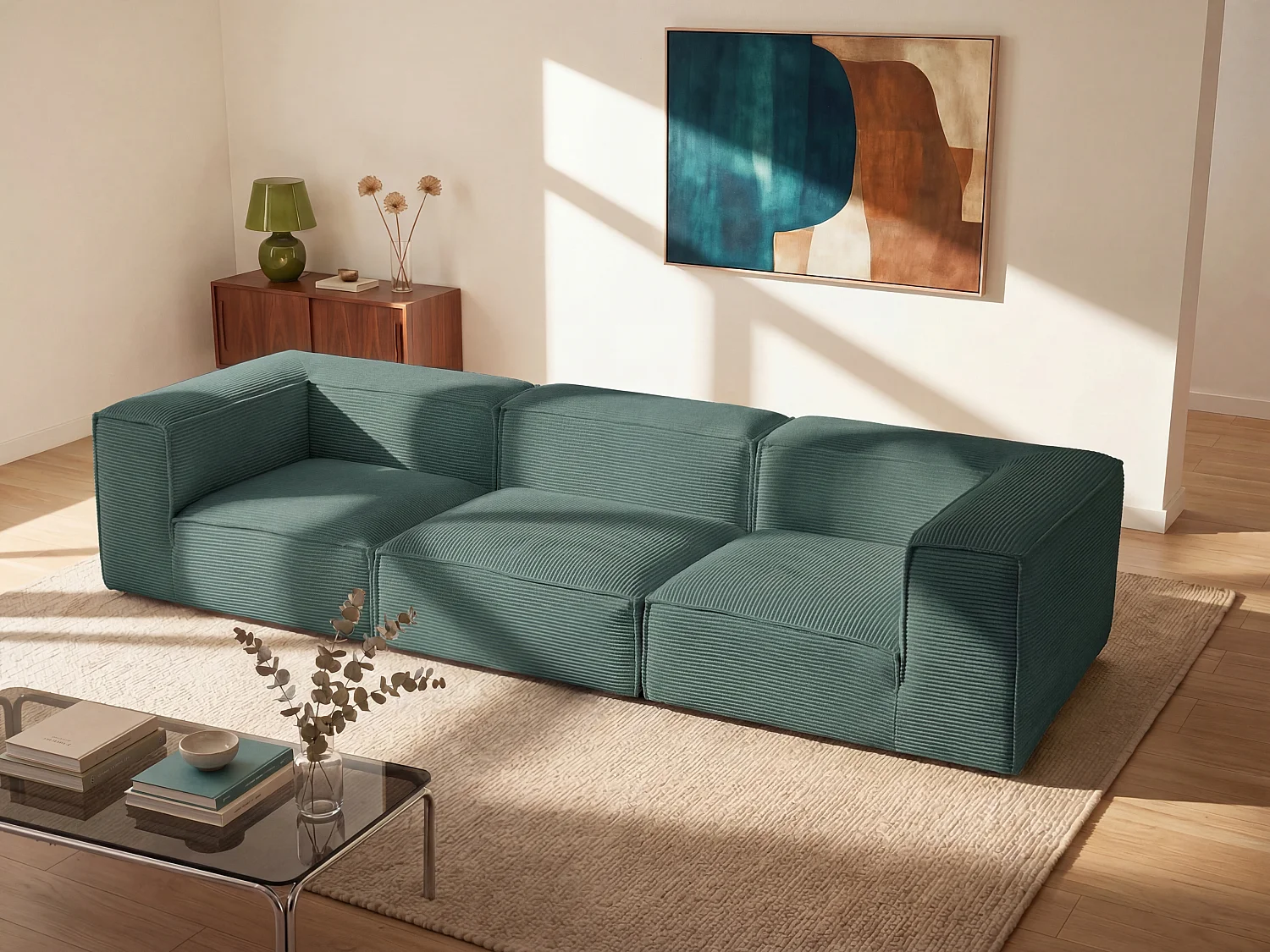 4-Sitzer Modulsofa aus grünem Cord-Samt RUZOLO