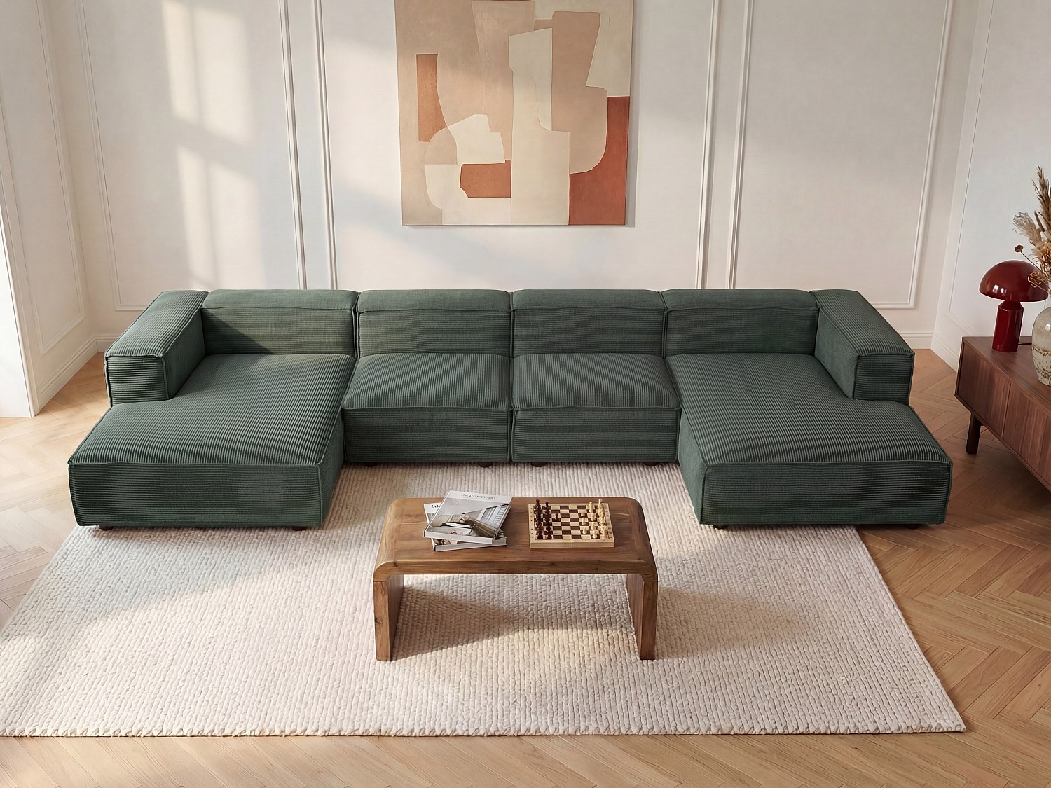 Modulares Panorama-Ecksofa aus geripptem grünen Samt RUZOLO