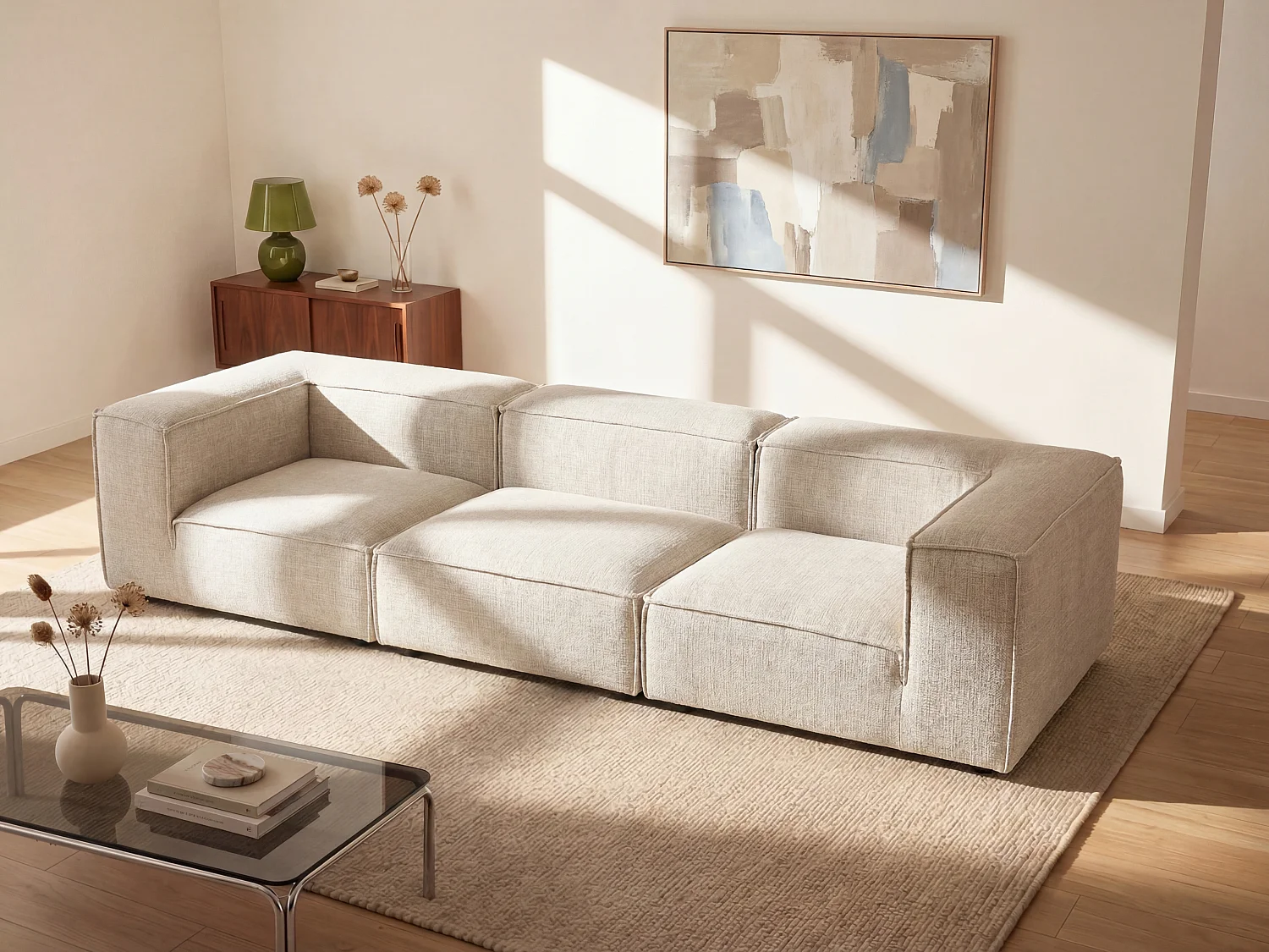 Modulares 4-Sitzer-Sofa aus Chenille-Stoff in Beige RUZOLO