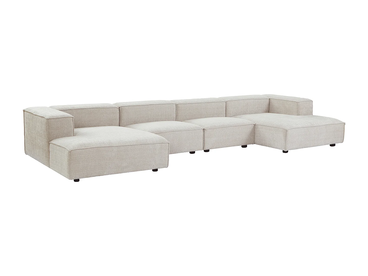 Canapé d'angle panoramique modulable en tissu chenille beige RUZOLO