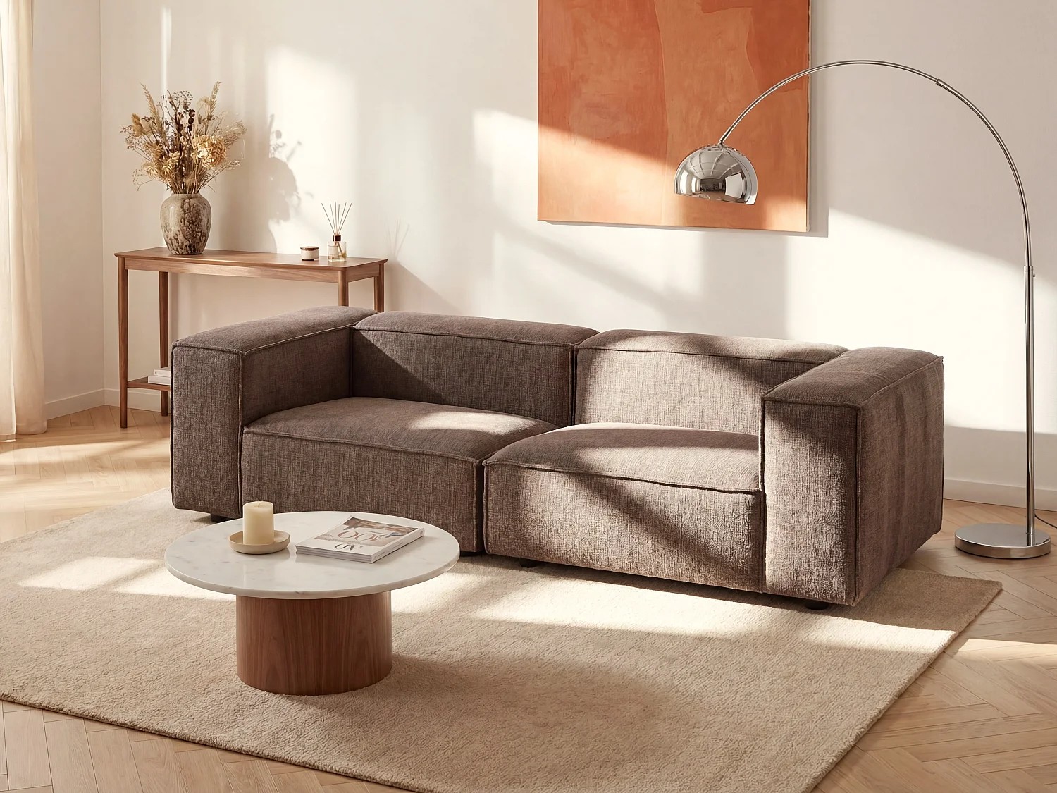 Modulares 3-Sitzer-Sofa aus Chenille-Stoff in Taupe RUZOLO
