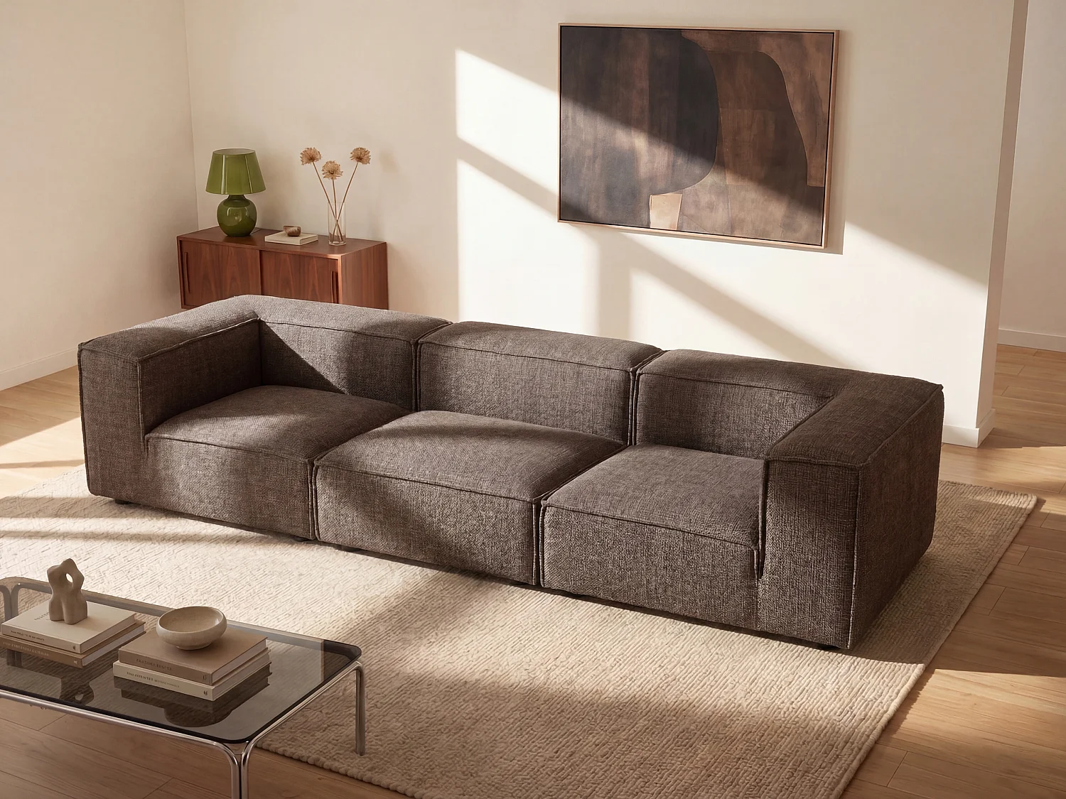 Modulares 4-Sitzer-Sofa aus Chenille-Stoff in Taupe RUZOLO