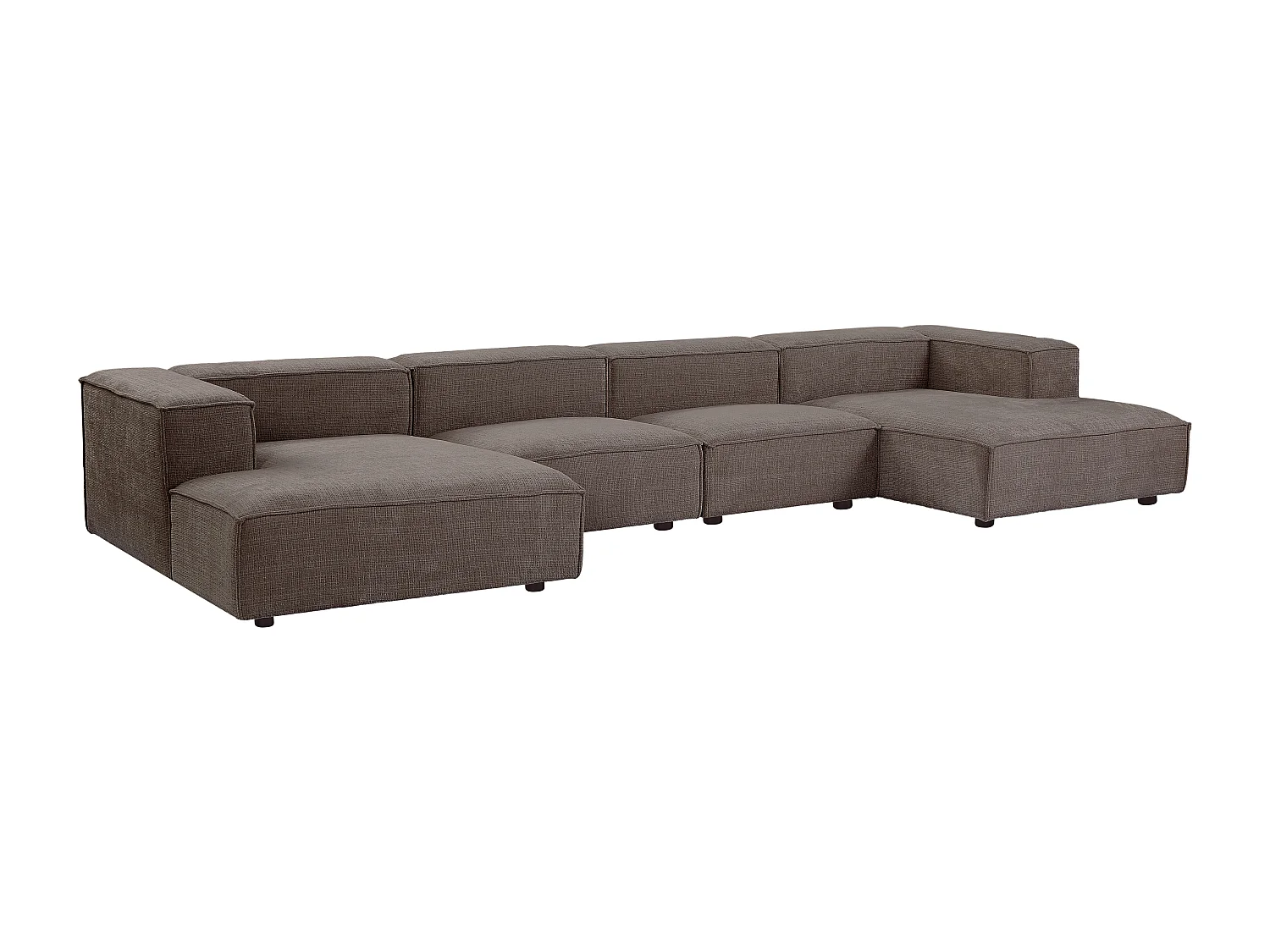 Canapé d'angle panoramique modulable en tissu chenille taupe RUZOLO