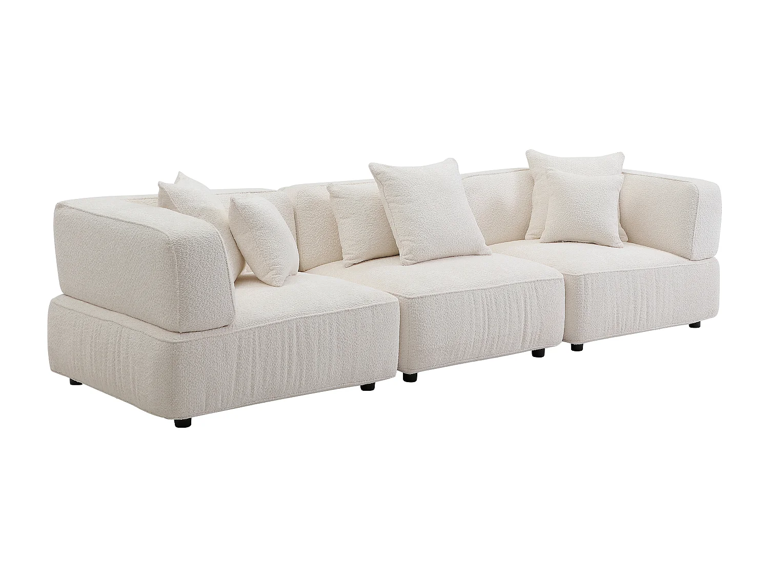 Canapé 4 places modulable en tissu bouclette blanc cassé LELACO
