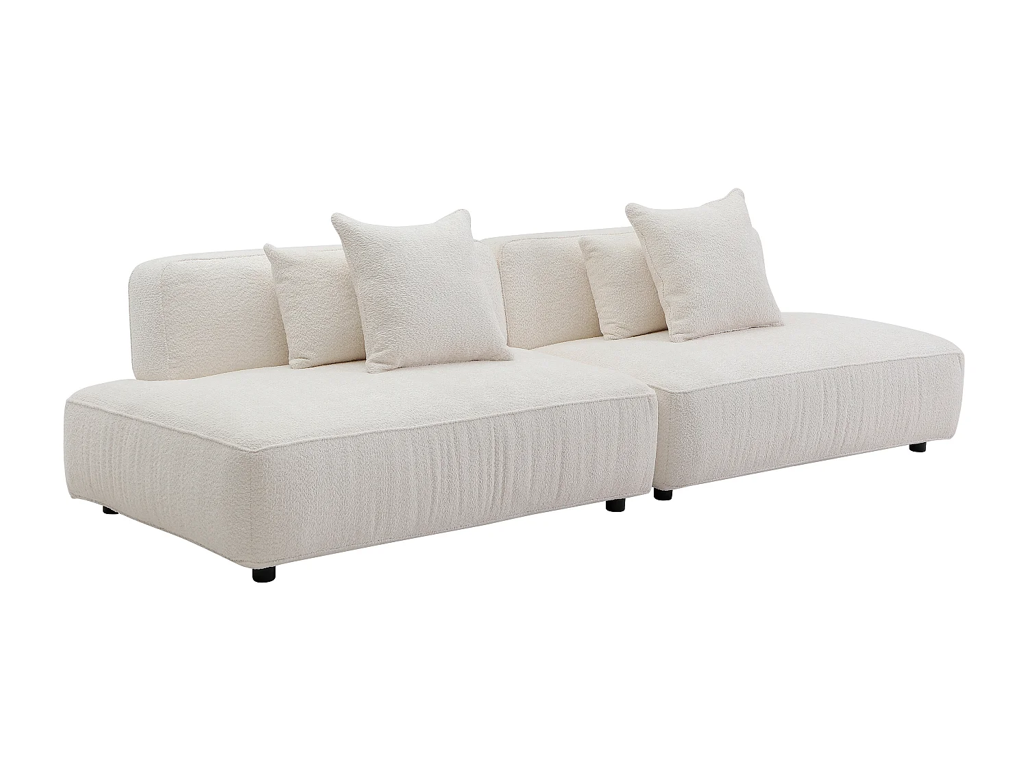 Canapé 5 places ouvert modulable en tissu bouclette blanc cassé LELACO