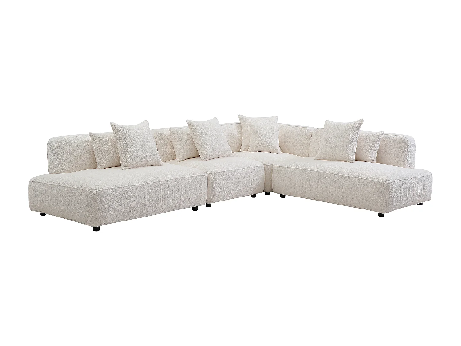 Canapé d'angle modulable en tissu bouclette blanc cassé LELACO