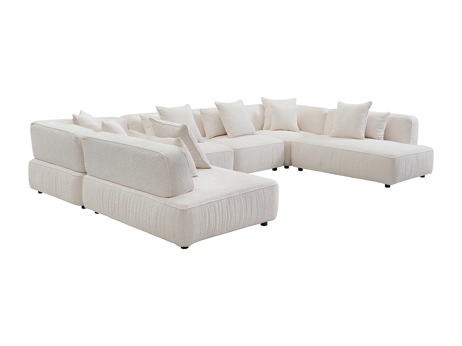 Canapé d'angle panoramique modulable en tissu bouclette blanc cassé LELACO
