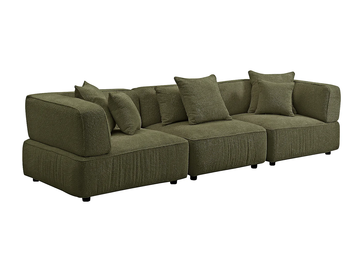 Canapé 4 places modulable en tissu bouclette vert kaki LELACO