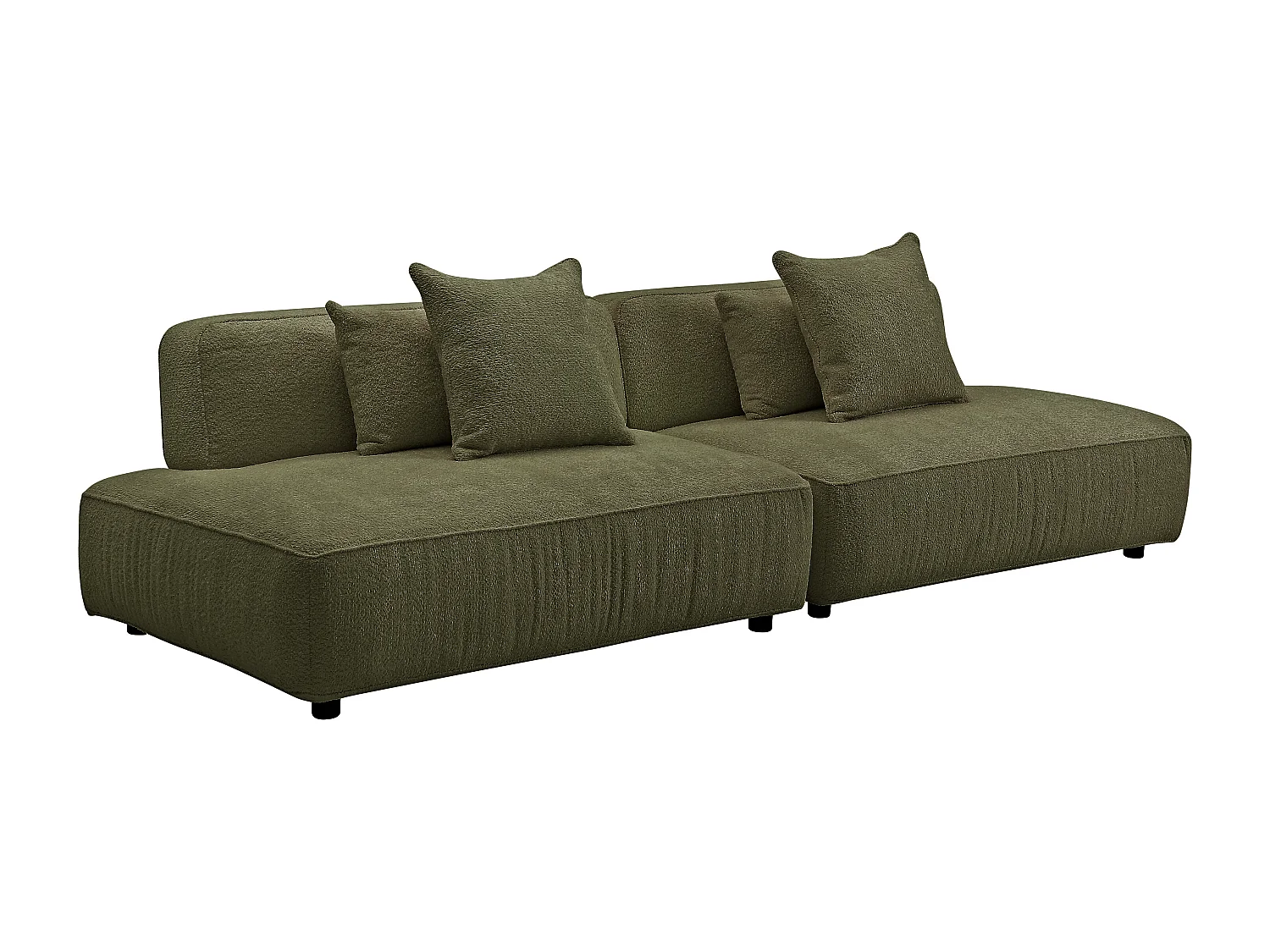 Canapé 5 places ouvert modulable en tissu bouclette vert kaki LELACO