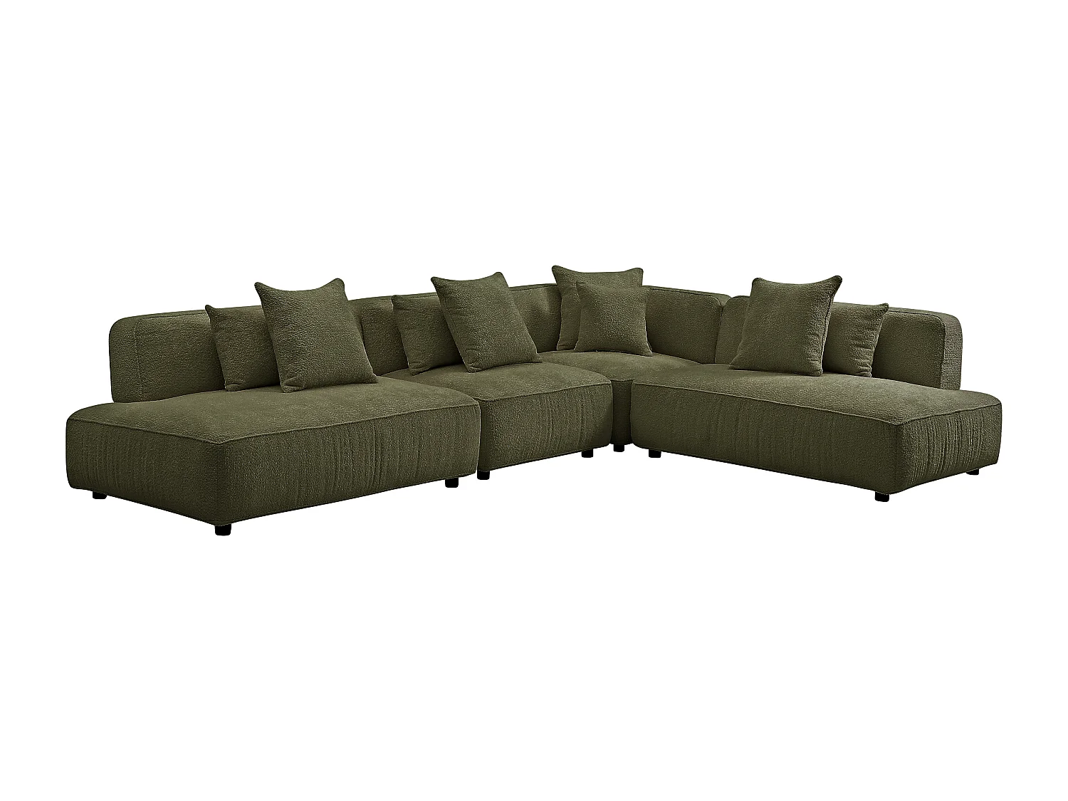 Canapé d'angle modulable en tissu bouclette vert kaki LELACO