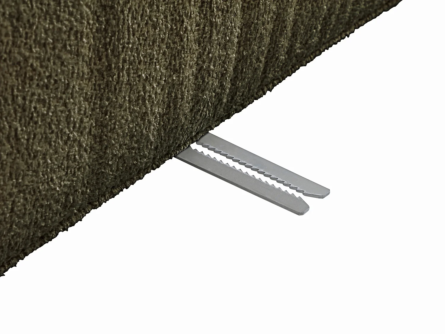 Canapé d'angle panoramique modulable en tissu bouclette vert kaki LELACO