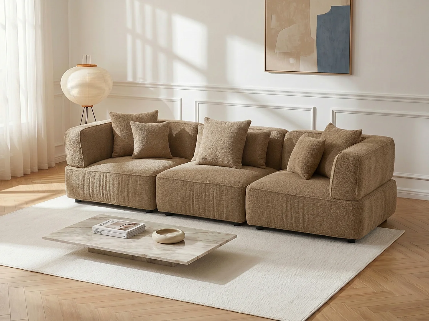 Modulares 4-Sitzer-Sofa aus Bouclé-Stoff in Taupe LELACO
