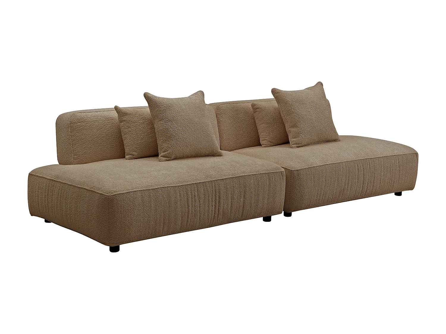 Canapé 5 places ouvert modulable en tissu bouclette taupe LELACO