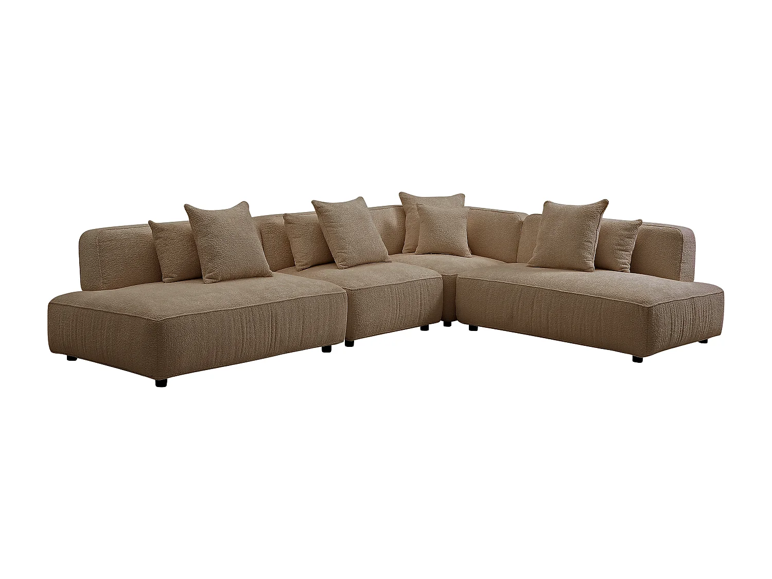 Canapé d'angle modulable en tissu bouclette taupe LELACO