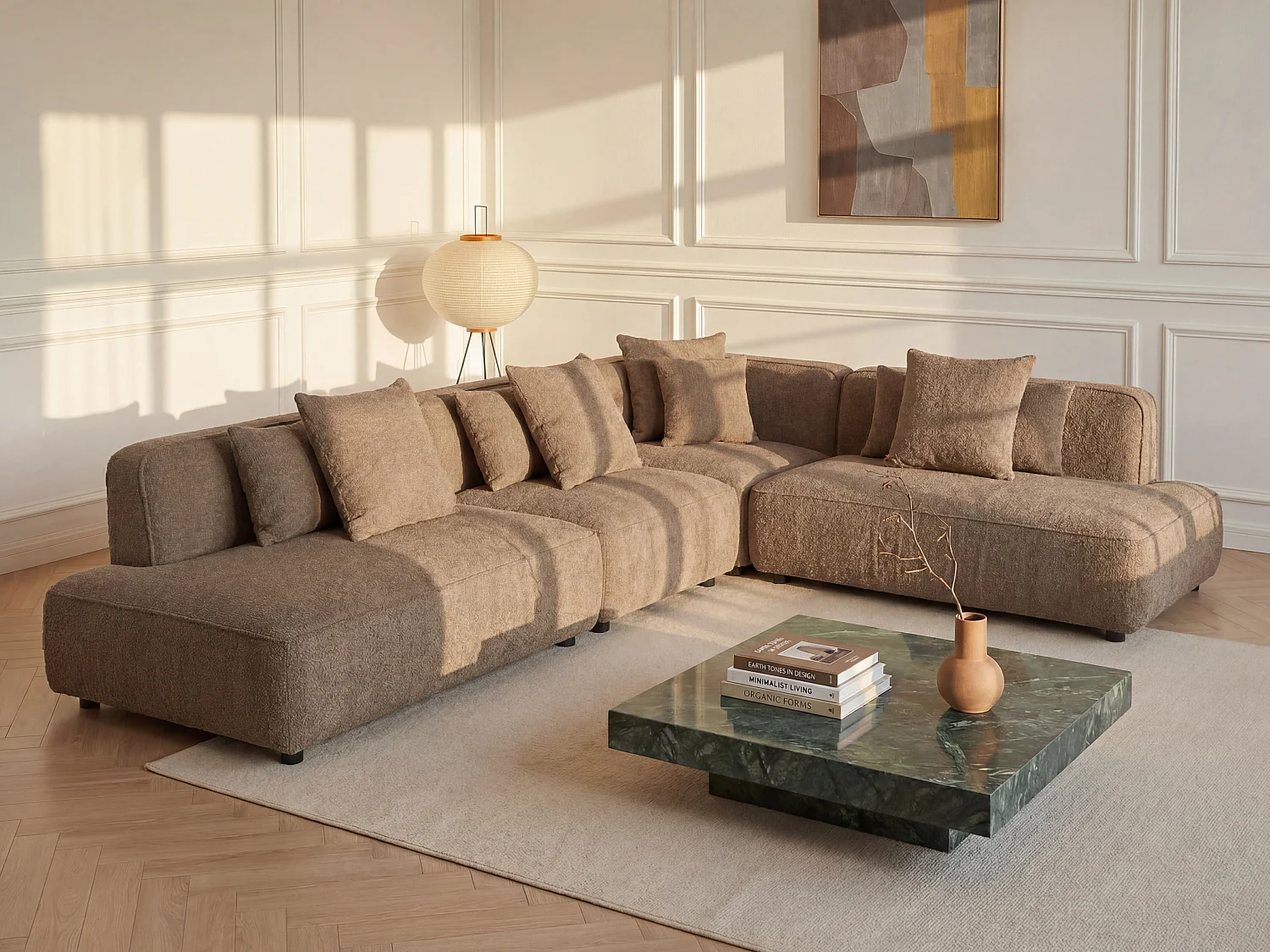 Modulares Ecksofa aus Bouclé-Stoff in Taupe LELACO