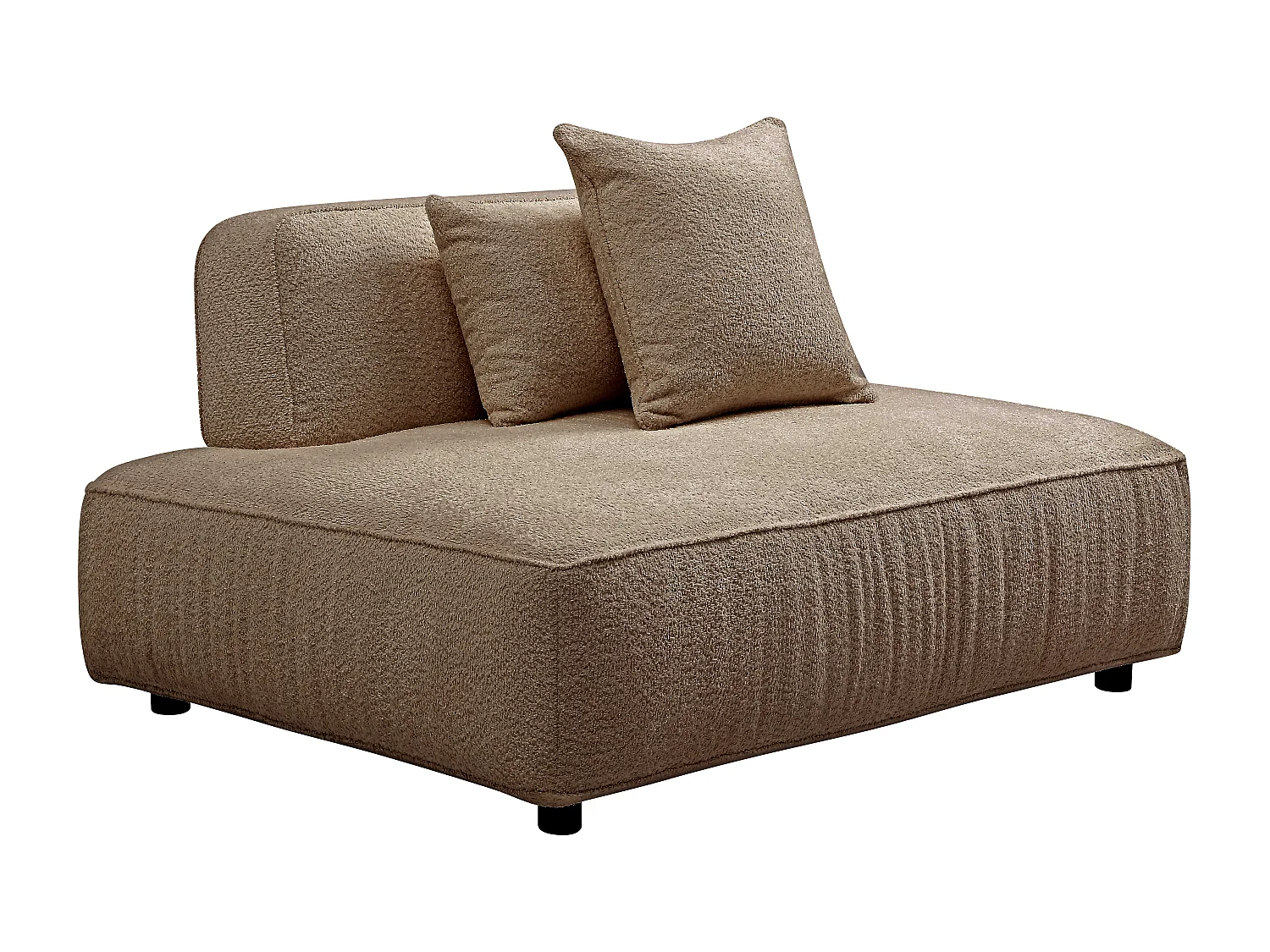Canapé d'angle panoramique modulable en tissu bouclette taupe LELACO