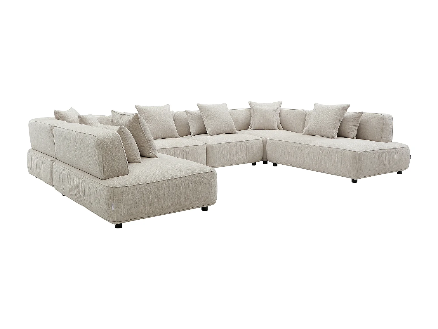 Canapé d'angle panoramique modulable en tissu chenille beige LELACO