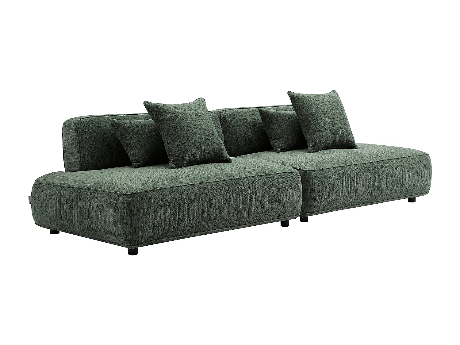 Canapé 5 places ouvert modulable en tissu chenille vert LELACO