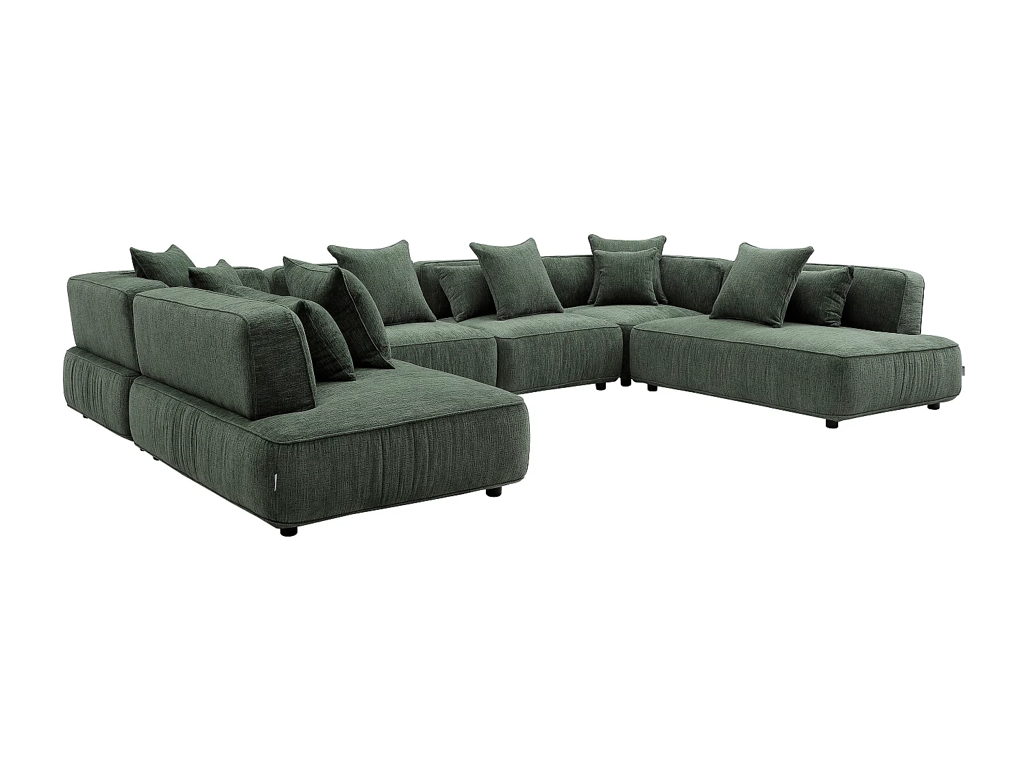 Canapé d'angle panoramique modulable en tissu chenille vert LELACO
