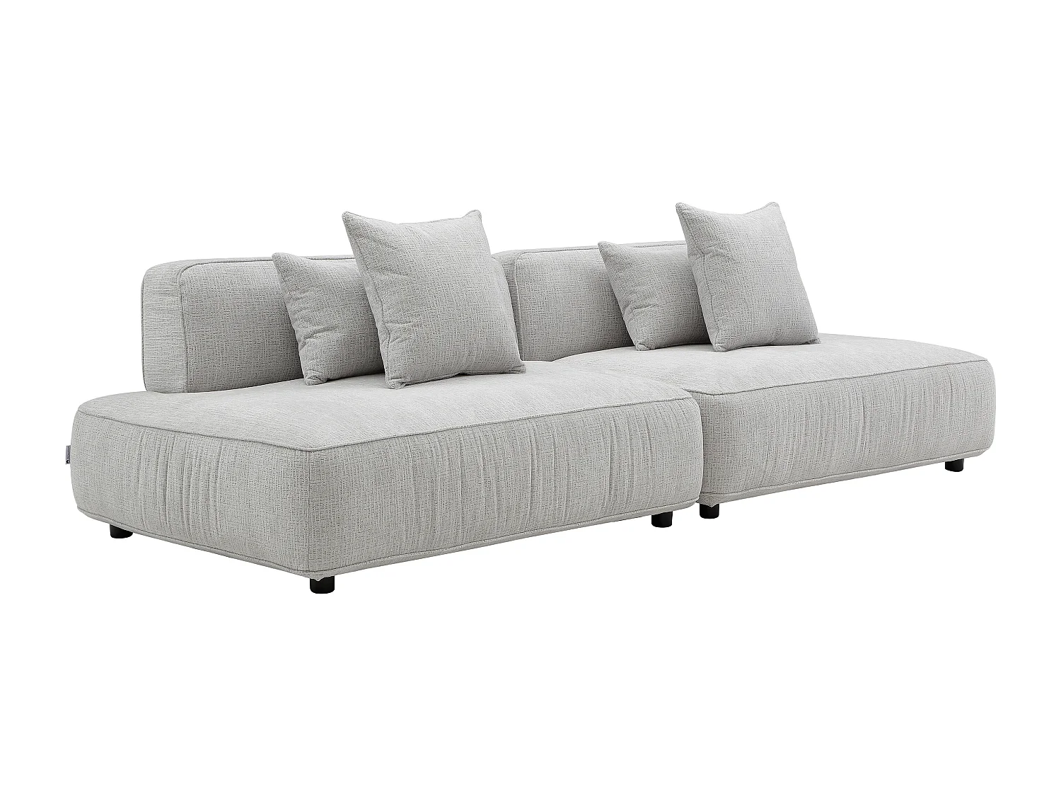 Canapé 5 places ouvert modulable en tissu chenille gris clair LELACO