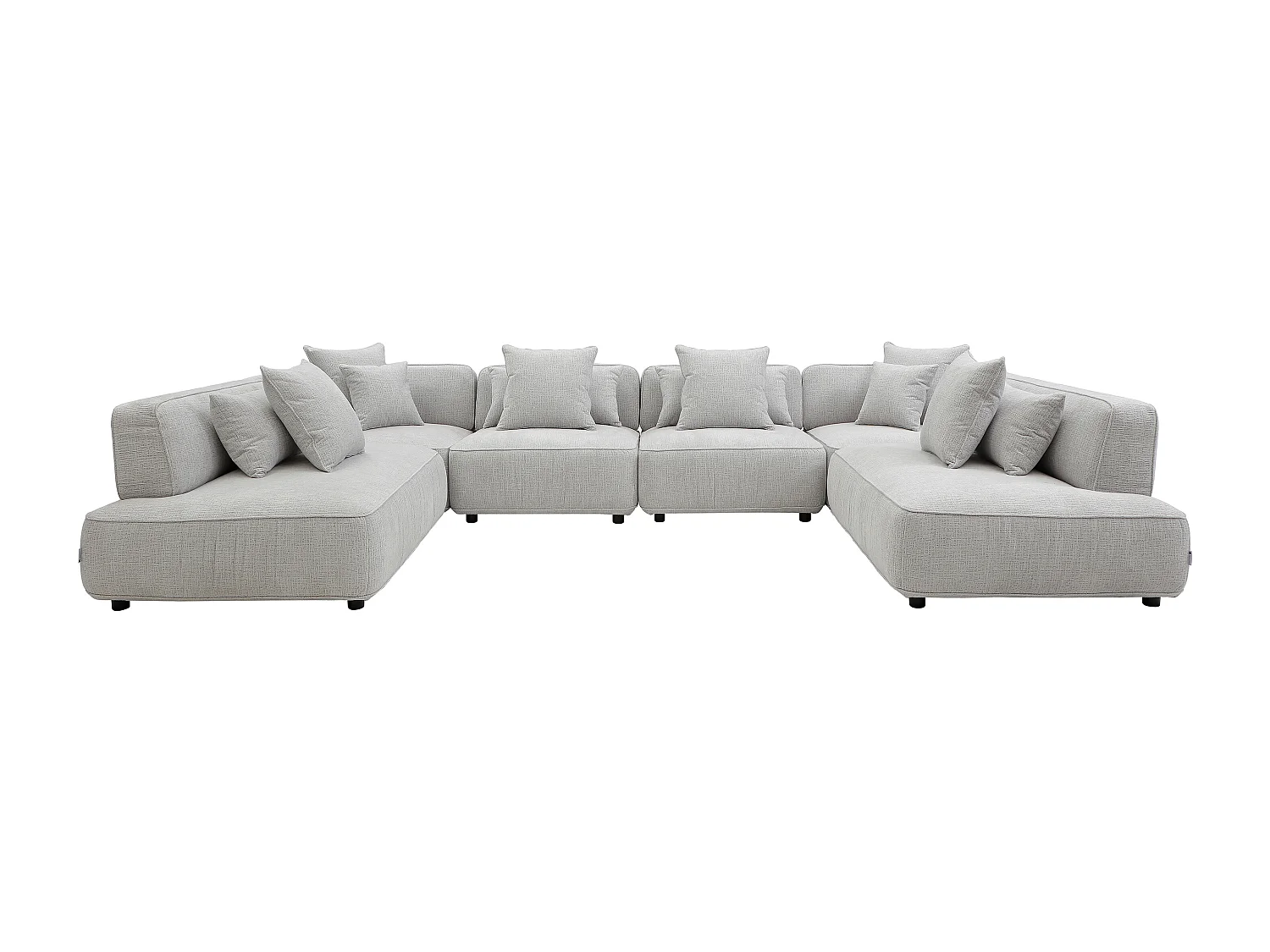 Canapé d'angle panoramique modulable en tissu chenille gris clair LELACO