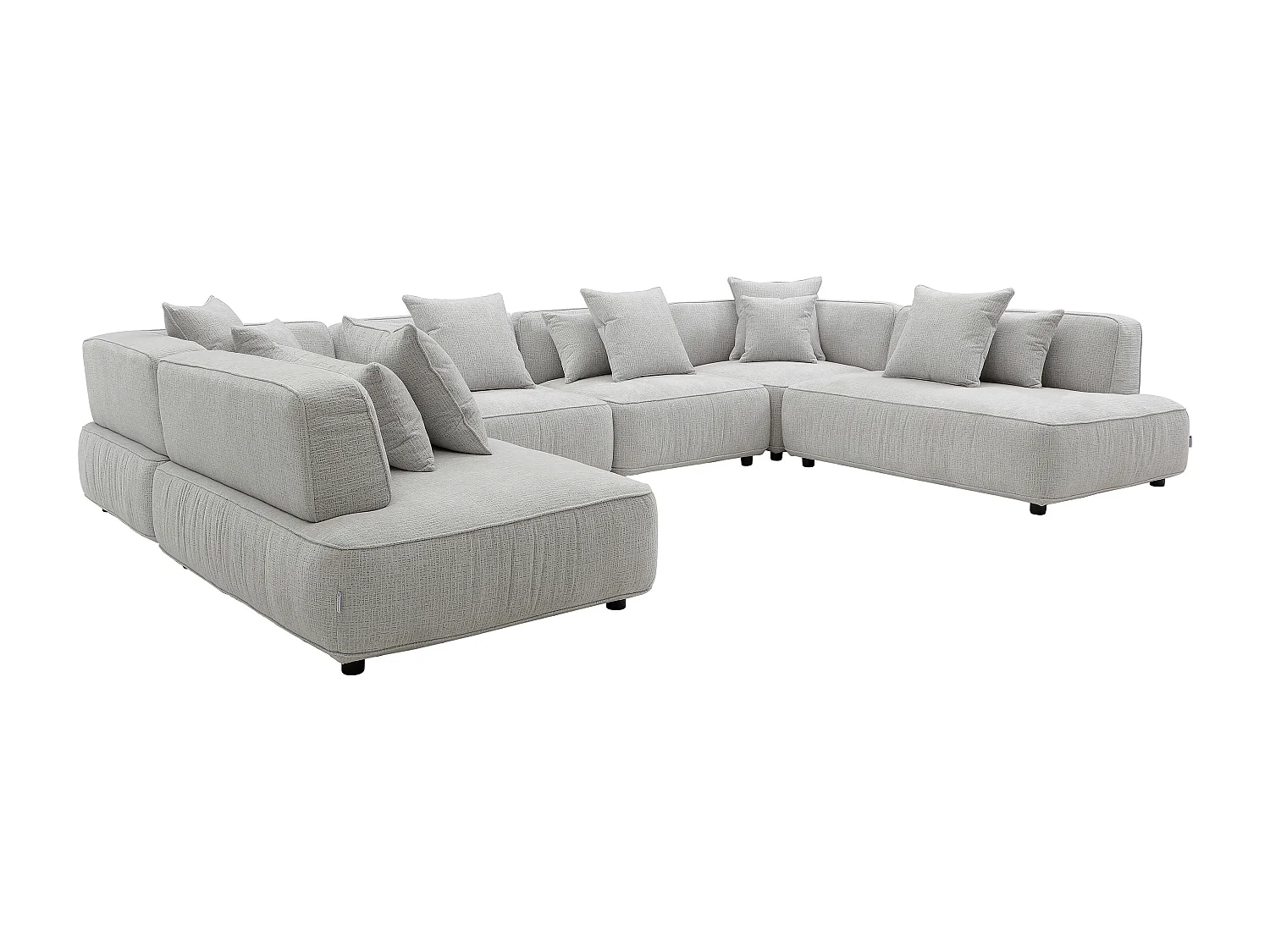 Canapé d'angle panoramique modulable en tissu chenille gris clair LELACO
