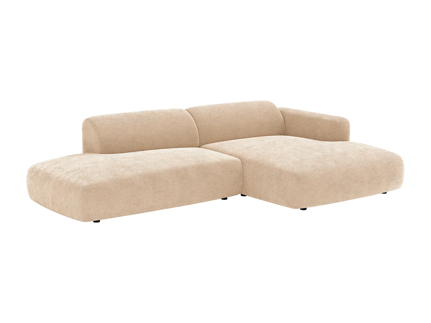 Canapé d'angle droit ouvert modulable en velours côtelé fines côtes beige POGNI de Maison Céphy