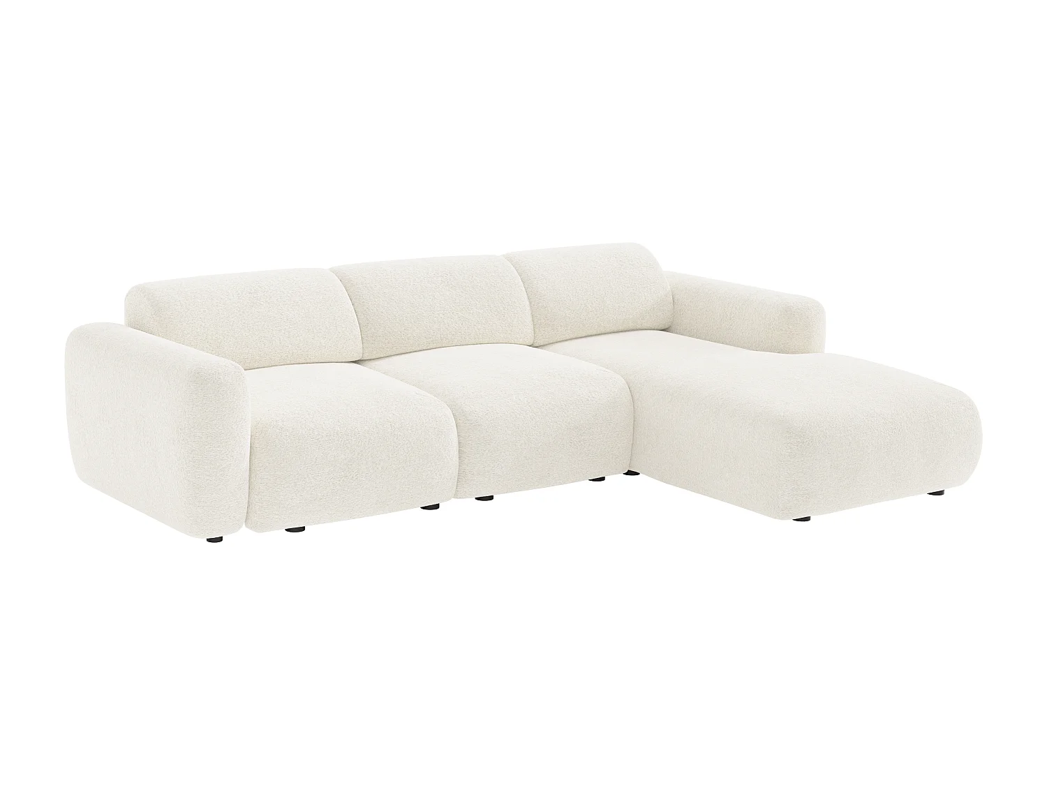 Grand canapé d'angle droit modulable en tissu bouclette blanc POGNI de Maison Céphy