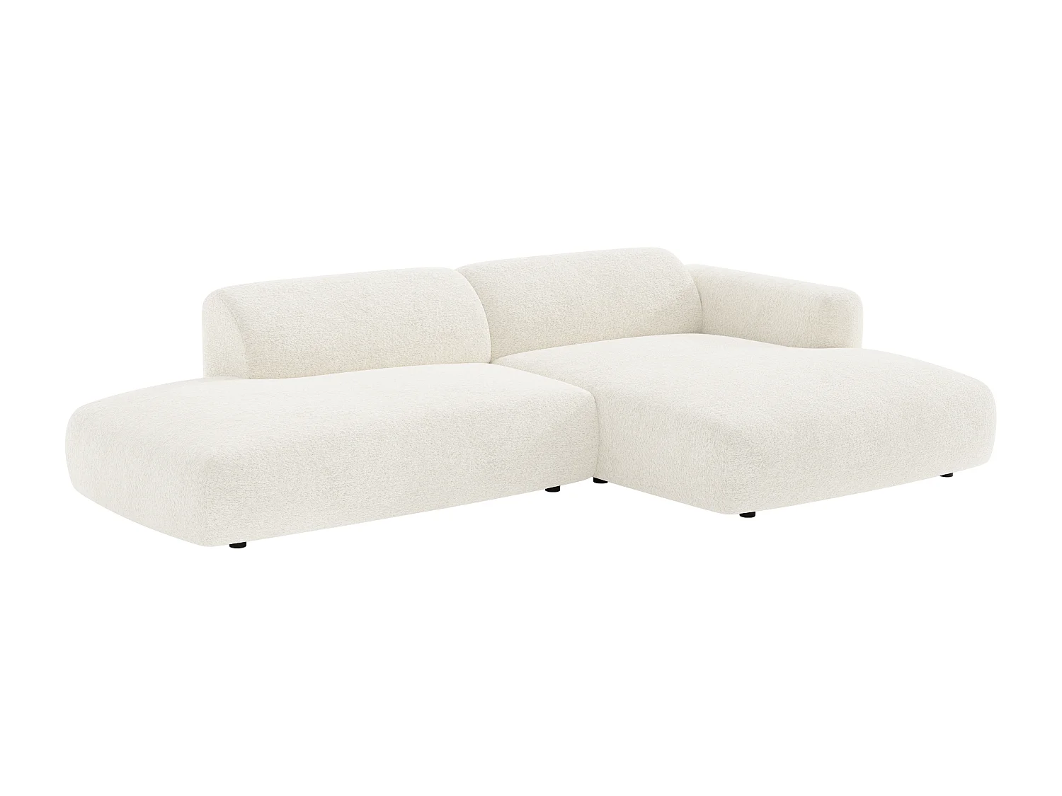Canapé d'angle droit ouvert modulable en tissu bouclette blanc POGNI de Maison Céphy