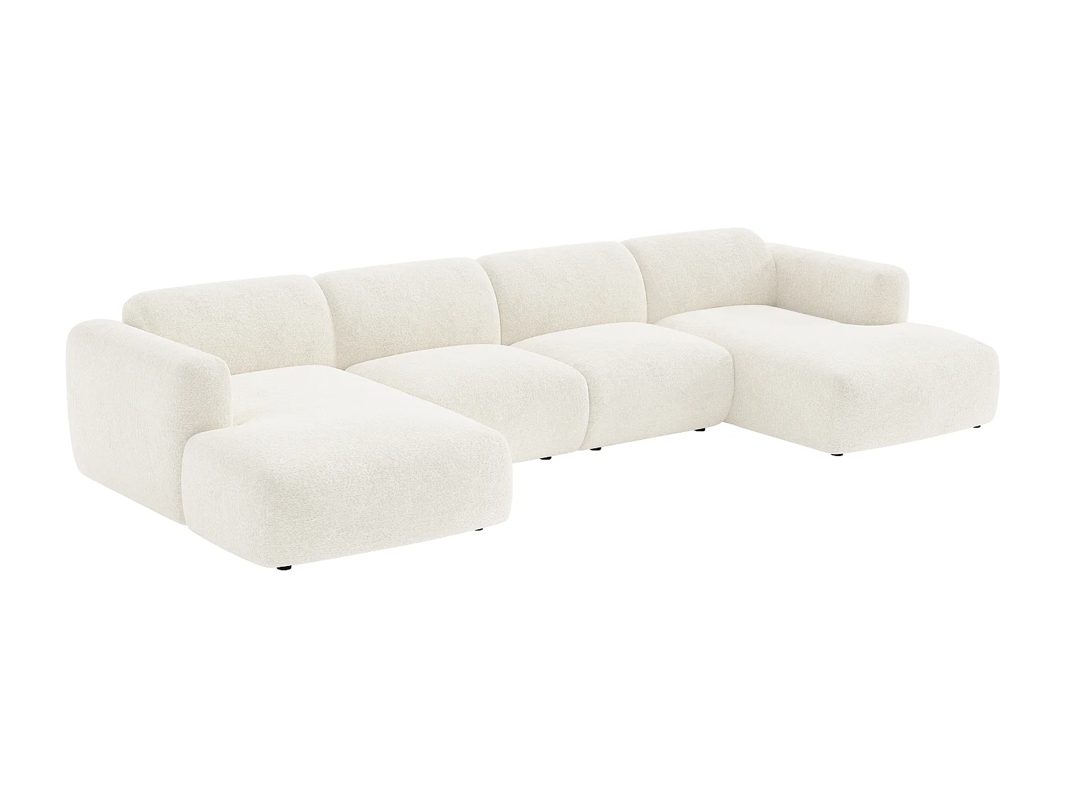 Grand canapé d'angle panoramique modulable en tissu bouclette blanc POGNI de Maison Céphy