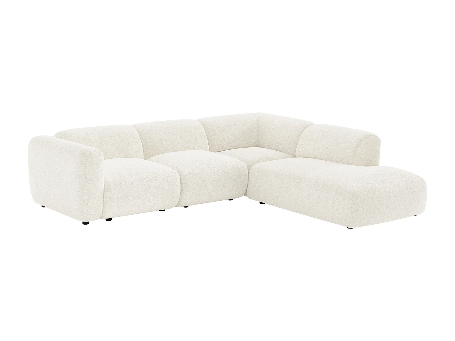 Grand canapé d'angle modulable avec dossier méridienne en tissu bouclette blanc POGNI de Maison Céphy
